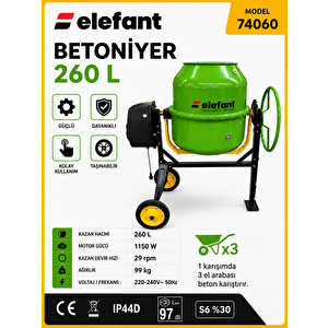 Elefant 260 L Betoniyer Harç Karma Makinası Karıştırıcı