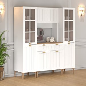 160 Cm Esin Çok Amaçlı Dolap Membran Mdf , Çekmeceli Kahve Köşesi, Fırın Dolabı, Kiler Dolabı
