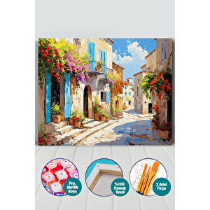 Çiçekli Evler Sayılarla Boyama Seti 35x50 cm