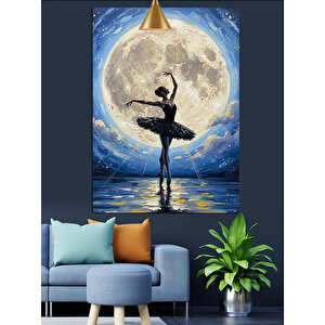 Dolunayda Dans Eden Balerin Dekoratif Kanvas - Mdf Ahşap Tablo 50x70 cm