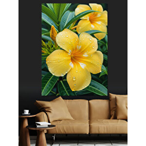 Sarı Tropikal Çiçek Resmi Dekoratif Kanvas - Mdf Ahşap Tablo 100x140 cm