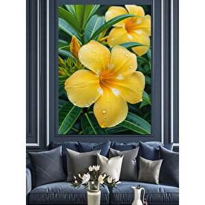 Sarı Tropikal Çiçek Resmi Dekoratif Kanvas - Mdf Ahşap Tablo 100x140 cm
