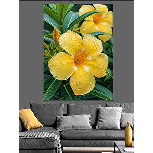 Sarı Tropikal Çiçek Resmi Dekoratif Kanvas - Mdf Ahşap Tablo 100x140 cm