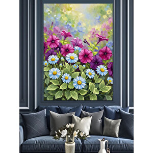 Renkli Çiçek Bahçesi Resmi Dekoratif Kanvas - Mdf Ahşap Tablo 70x100 cm