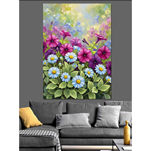 Renkli Çiçek Bahçesi Resmi Dekoratif Kanvas - Mdf Ahşap Tablo 70x100 cm