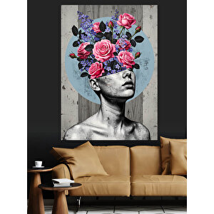 Çiçek Başlı Heykel Sanatı Dekoratif Kanvas - Mdf Ahşap Tablo 35x50 cm