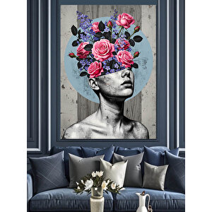 Çiçek Başlı Heykel Sanatı Dekoratif Kanvas - Mdf Ahşap Tablo 35x50 cm