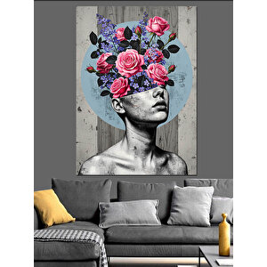 Çiçek Başlı Heykel Sanatı Dekoratif Kanvas - Mdf Ahşap Tablo 35x50 cm