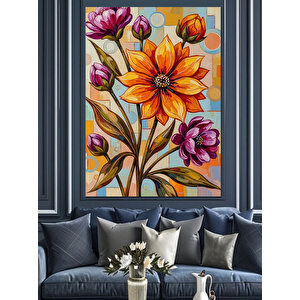 Turuncu Çiçek Botanik Çizim Dekoratif Kanvas - Mdf Ahşap Tablo 70x100 cm