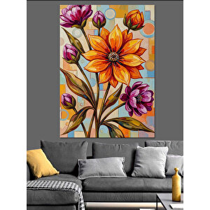 Turuncu Çiçek Botanik Çizim Dekoratif Kanvas - Mdf Ahşap Tablo 70x100 cm