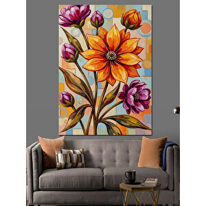 Turuncu Çiçek Botanik Çizim Dekoratif Kanvas - Mdf Ahşap Tablo 70x100 cm