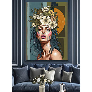 Çiçek Saçlı Kadın Portresi Dekoratif Kanvas - Mdf Ahşap Tablo 100x140 cm