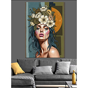 Çiçek Saçlı Kadın Portresi Dekoratif Kanvas - Mdf Ahşap Tablo 100x140 cm