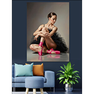 Oturan Siyah Tütü Ve Pembe Ayakkabılı Balerin Kadın Dekoratif Kanvas - Mdf Ahşap Tablo 100x140 cm