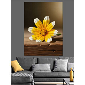 Ahşap Zemin Sarı Çiçek Dekoratif Kanvas - Mdf Ahşap Tablo 100x140 cm