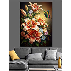 Turuncu Zambak Çiçek Buketi Dekoratif Kanvas - Mdf Ahşap Tablo 70x100 cm