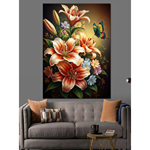 Turuncu Zambak Çiçek Buketi Dekoratif Kanvas - Mdf Ahşap Tablo 70x100 cm