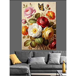 Vintage Çiçek Aranjmanı Resmi Dekoratif Kanvas - Mdf Ahşap Tablo 50x70 cm