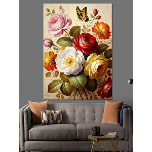 Vintage Çiçek Aranjmanı Resmi Dekoratif Kanvas - Mdf Ahşap Tablo 50x70 cm