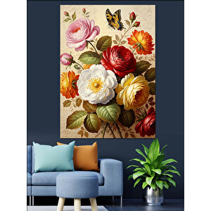 Vintage Çiçek Aranjmanı Resmi Dekoratif Kanvas - Mdf Ahşap Tablo 50x70 cm