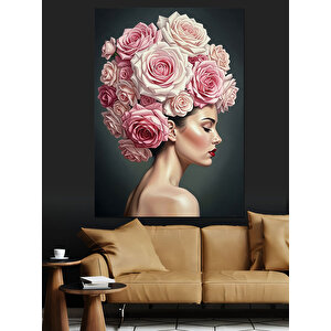 Çiçek Başlı Kadın Portresi Dekoratif Kanvas - Mdf Ahşap Tablo 25x35 cm