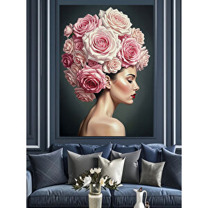 Çiçek Başlı Kadın Portresi Dekoratif Kanvas - Mdf Ahşap Tablo 25x35 cm