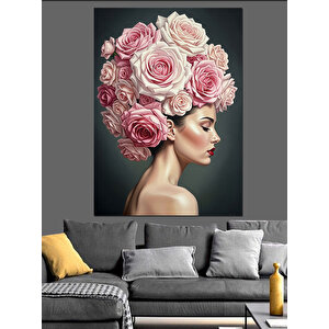 Çiçek Başlı Kadın Portresi Dekoratif Kanvas - Mdf Ahşap Tablo 25x35 cm