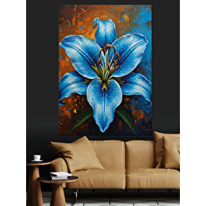 Mavi Çiçek İllüstrasyonu Dekoratif Kanvas - Mdf Ahşap Tablo 50x70 cm