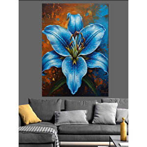 Mavi Çiçek İllüstrasyonu Dekoratif Kanvas - Mdf Ahşap Tablo 50x70 cm