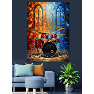 Renkli Bateri Müzik Aleti Dekoratif Kanvas - Mdf Ahşap Tablo 35x50 cm