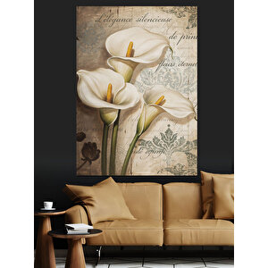 Beyaz Zambak Çiçek Resmi Dekoratif Kanvas - Mdf Ahşap Tablo 100x140 cm
