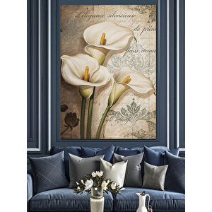 Beyaz Zambak Çiçek Resmi Dekoratif Kanvas - Mdf Ahşap Tablo 100x140 cm