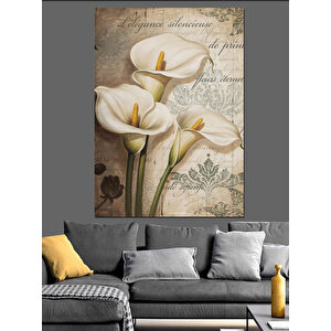 Beyaz Zambak Çiçek Resmi Dekoratif Kanvas - Mdf Ahşap Tablo 100x140 cm