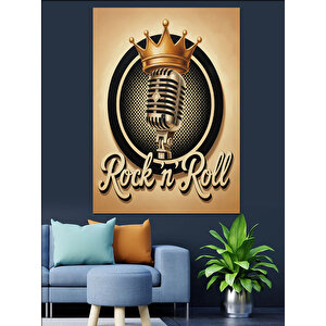Retro Mikrofon Rock N Roll Dekoratif Kanvas - Mdf Ahşap Tablo 25x35 cm