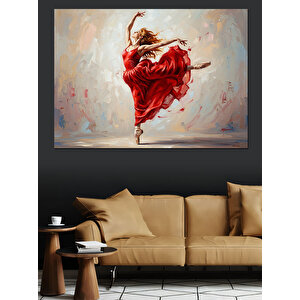 Kırmızı Elbiseli Dans Eden Balerin Dekoratif Kanvas - Mdf Ahşap Tablo 70x100 cm