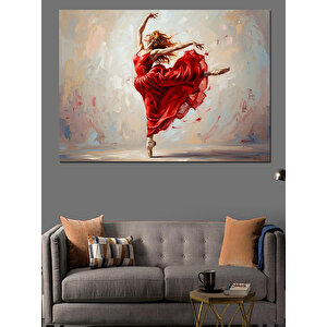Kırmızı Elbiseli Dans Eden Balerin Dekoratif Kanvas - Mdf Ahşap Tablo 70x100 cm