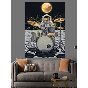 Bateri Çalan Astronot Çizimi Dekoratif Kanvas - Mdf Ahşap Tablo 100x140 cm