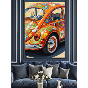 Çiçek Desenli Vosvos Araba Dekoratif Kanvas - Mdf Ahşap Tablo 70x100 cm