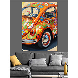 Çiçek Desenli Vosvos Araba Dekoratif Kanvas - Mdf Ahşap Tablo 70x100 cm