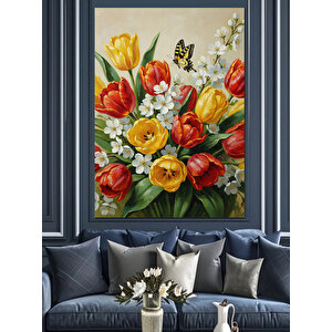 Laleler Çiçek Buketi Canlı Dekoratif Kanvas - Mdf Ahşap Tablo 100x140 cm