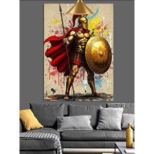 Roma Savaşçısı Mızrak Kalkan Kırmızı Pelerin Dekoratif Kanvas - Mdf Ahşap Tablo 50x70 cm