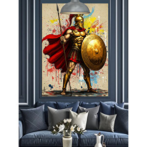 Roma Savaşçısı Mızrak Kalkan Kırmızı Pelerin Dekoratif Kanvas - Mdf Ahşap Tablo 50x70 cm