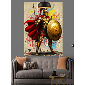 Roma Savaşçısı Mızrak Kalkan Kırmızı Pelerin Dekoratif Kanvas - Mdf Ahşap Tablo 50x70 cm