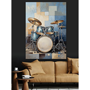 Mavi Bateri Müzik Aleti Dekoratif Kanvas - Mdf Ahşap Tablo 100x140 cm