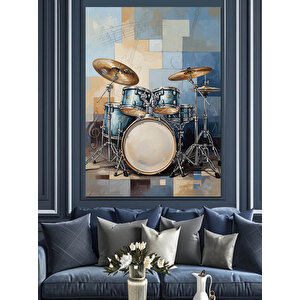 Mavi Bateri Müzik Aleti Dekoratif Kanvas - Mdf Ahşap Tablo 100x140 cm