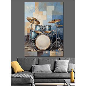 Mavi Bateri Müzik Aleti Dekoratif Kanvas - Mdf Ahşap Tablo 100x140 cm