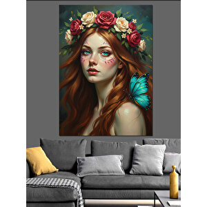Çiçek Taçlı Peri Kız Dekoratif Kanvas - Mdf Ahşap Tablo 35x50 cm