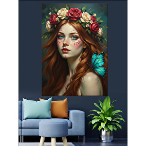 Çiçek Taçlı Peri Kız Dekoratif Kanvas - Mdf Ahşap Tablo 35x50 cm