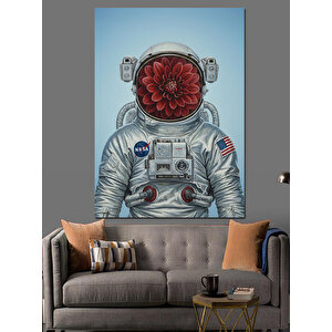 Çiçek Başlı Astronot  Dekoratif Kanvas - Mdf Ahşap Tablo 25x35 cm