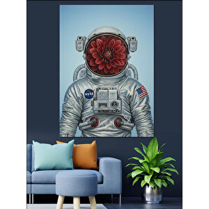 Çiçek Başlı Astronot  Dekoratif Kanvas - Mdf Ahşap Tablo 25x35 cm
